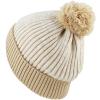 image:imageKids Knit Daily Pom Beanie Hat with Thick Fleece Lining for Boys and Girls Versatile Winter Warm Cozy Skull Hats for ChildrenKhaki