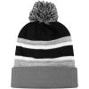 image:imageThe Hat Depot Kids Cuffed Beanie Knit Stripe Pom Winter HatGrayBlack