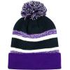 image:imageThe Hat Depot Kids Cuffed Beanie Knit Stripe Pom Winter HatPurpleBlack