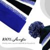 image:imageThe Hat Depot Kids Cuffed Beanie Knit Stripe Pom Winter HatRoyal BlueBlack