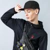 image:imageThe Hat Depot Made in USA Cotton Twill 5 Panel Flat Brim Genuine Leather Brass Biker Board CapBlack