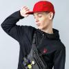 image:imageThe Hat Depot Made in USA Cotton Twill 5 Panel Flat Brim Genuine Leather Brass Biker Board CapRed
