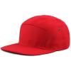 image:imageThe Hat Depot Made in USA Cotton Twill 5 Panel Flat Brim Genuine Leather Brass Biker Board CapRed