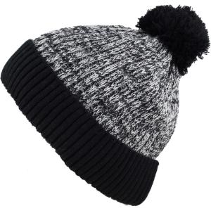image:imageKids Knit Daily Pom Beanie Hat with Thick Fleece Lining for Boys and Girls Versatile Winter Warm Cozy Skull Hats for ChildrenBlack