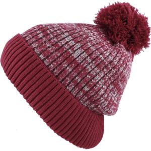 image:imageKids Knit Daily Pom Beanie Hat with Thick Fleece Lining for Boys and Girls Versatile Winter Warm Cozy Skull Hats for ChildrenBurgundy