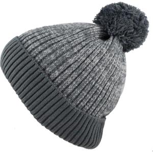 image:imageKids Knit Daily Pom Beanie Hat with Thick Fleece Lining for Boys and Girls Versatile Winter Warm Cozy Skull Hats for ChildrenCharcoal