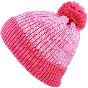 image:imageKids Knit Daily Pom Beanie Hat with Thick Fleece Lining for Boys and Girls Versatile Winter Warm Cozy Skull Hats for ChildrenHot Pink