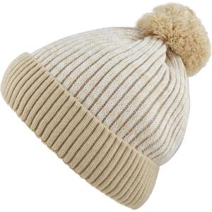 image:imageKids Knit Daily Pom Beanie Hat with Thick Fleece Lining for Boys and Girls Versatile Winter Warm Cozy Skull Hats for ChildrenKhaki