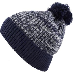 image:imageKids Knit Daily Pom Beanie Hat with Thick Fleece Lining for Boys and Girls Versatile Winter Warm Cozy Skull Hats for ChildrenNavy