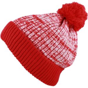 image:imageKids Knit Daily Pom Beanie Hat with Thick Fleece Lining for Boys and Girls Versatile Winter Warm Cozy Skull Hats for ChildrenRed