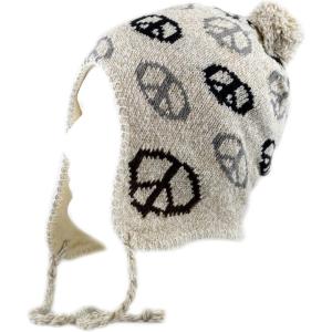 image:imageThe Hat Depot 700HAT21 Youth Pom Pom Sherpa Lining with Peace Logo Knit HatBeige