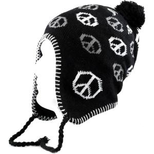 image:imageThe Hat Depot 700HAT21 Youth Pom Pom Sherpa Lining with Peace Logo Knit HatBlack