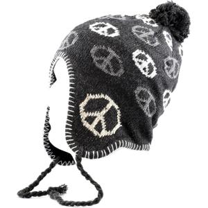 image:imageThe Hat Depot 700HAT21 Youth Pom Pom Sherpa Lining with Peace Logo Knit HatGrey