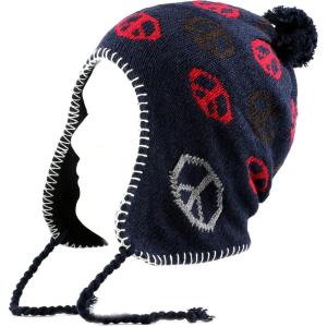 image:imageThe Hat Depot 700HAT21 Youth Pom Pom Sherpa Lining with Peace Logo Knit HatNavy