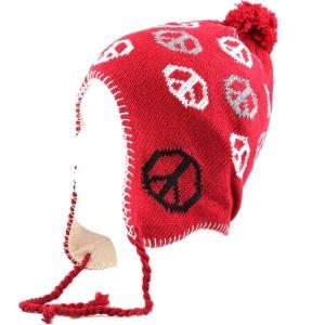 image:imageThe Hat Depot 700HAT21 Youth Pom Pom Sherpa Lining with Peace Logo Knit HatRed