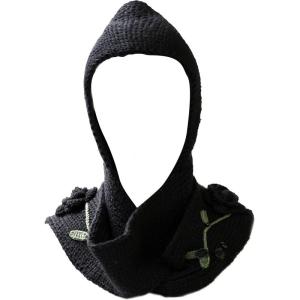 image:imageThe Hat Depot 700HD1 Hodded Knit Scarf with Floral Embroidery