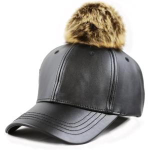 image:imageThe Hat Depot Faux Leather Pom Curves Bill Baseball One Size Cap1 Curves  Black