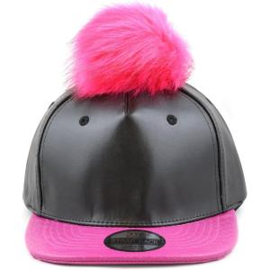 image:imageThe Hat Depot Faux Leather Pom Curves Bill Baseball One Size Cap2 Flat  BlackHot Pink
