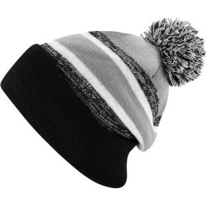 image:imageThe Hat Depot Kids Cuffed Beanie Knit Stripe Pom Winter HatBlackGray
