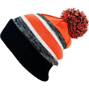 image:imageThe Hat Depot Kids Cuffed Beanie Knit Stripe Pom Winter HatBlackOrange