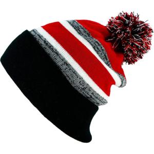 image:imageThe Hat Depot Kids Cuffed Beanie Knit Stripe Pom Winter HatBlackRed