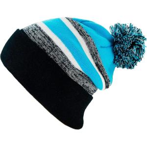 image:imageThe Hat Depot Kids Cuffed Beanie Knit Stripe Pom Winter HatBlackTeal