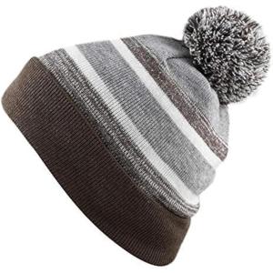 image:imageThe Hat Depot Kids Cuffed Beanie Knit Stripe Pom Winter HatBrown