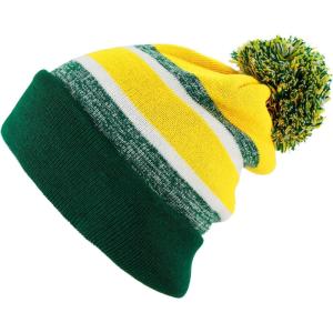image:imageThe Hat Depot Kids Cuffed Beanie Knit Stripe Pom Winter HatDgreenGold