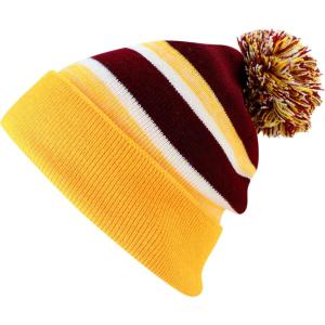 image:imageThe Hat Depot Kids Cuffed Beanie Knit Stripe Pom Winter HatGoldBurgundy