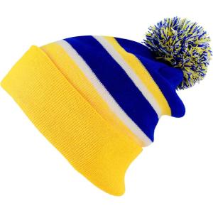 image:imageThe Hat Depot Kids Cuffed Beanie Knit Stripe Pom Winter HatGoldRoyal Blue
