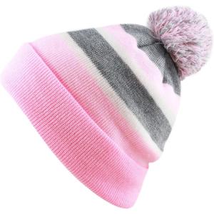 image:imageThe Hat Depot Kids Cuffed Beanie Knit Stripe Pom Winter HatLight Pink