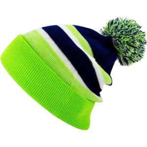 image:imageThe Hat Depot Kids Cuffed Beanie Knit Stripe Pom Winter HatLimeNavy