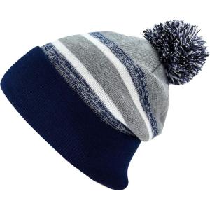image:imageThe Hat Depot Kids Cuffed Beanie Knit Stripe Pom Winter HatNavyGray