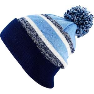image:imageThe Hat Depot Kids Cuffed Beanie Knit Stripe Pom Winter HatNavySky Blue