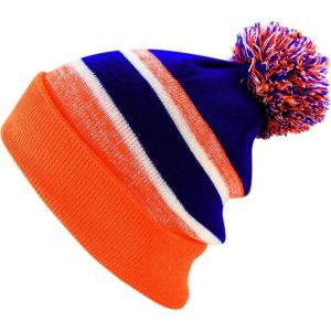 image:imageThe Hat Depot Kids Cuffed Beanie Knit Stripe Pom Winter HatOrangeRoyal Blue