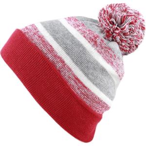 image:imageThe Hat Depot Kids Cuffed Beanie Knit Stripe Pom Winter HatRed