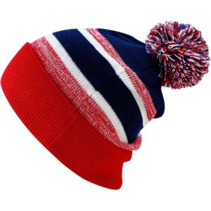 image:imageThe Hat Depot Kids Cuffed Beanie Knit Stripe Pom Winter HatRedNavy