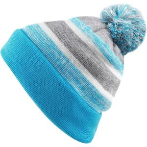 image:imageThe Hat Depot Kids Cuffed Beanie Knit Stripe Pom Winter HatTurquoise