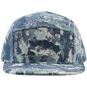 image:imageThe Hat Depot Made in USA Cotton Twill 5 Panel Flat Brim Genuine Leather Brass Biker Board CapCamo6