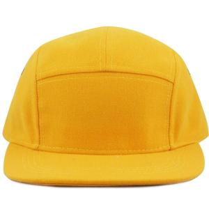 image:imageThe Hat Depot Made in USA Cotton Twill 5 Panel Flat Brim Genuine Leather Brass Biker Board CapGold