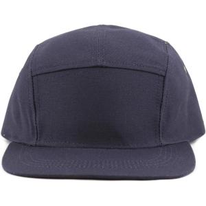 image:imageThe Hat Depot Made in USA Cotton Twill 5 Panel Flat Brim Genuine Leather Brass Biker Board CapNavy