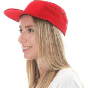 image:imageThe Hat Depot Made in USA Cotton Twill 5 Panel Flat Brim Genuine Leather Brass Biker Board CapRed