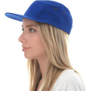 image:imageThe Hat Depot Made in USA Cotton Twill 5 Panel Flat Brim Genuine Leather Brass Biker Board CapRoyal