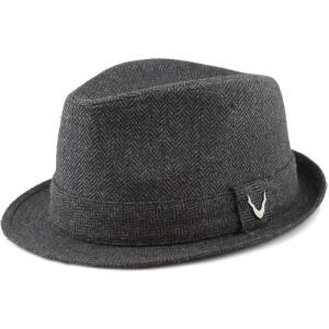 image:imageThe Hat Depot Unisex Cotton Wool Blend Herringbone Trilby Fedora Hats Medium Herringbone Black