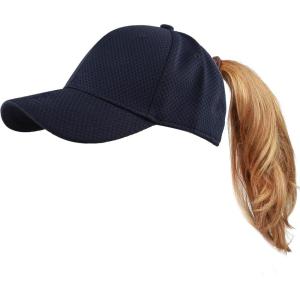 image:imageThe Hat Depot Women High Ponytail Sun Protect Structured Deep Fitted Athletic Baseball Cap HatNavy