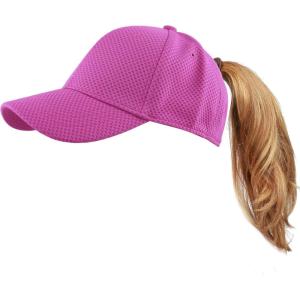 image:imageThe Hat Depot Women High Ponytail Sun Protect Structured Deep Fitted Athletic Baseball Cap HatPink Violet