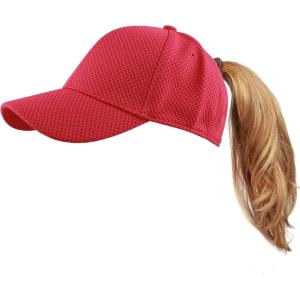 image:imageThe Hat Depot Women High Ponytail Sun Protect Structured Deep Fitted Athletic Baseball Cap HatRed