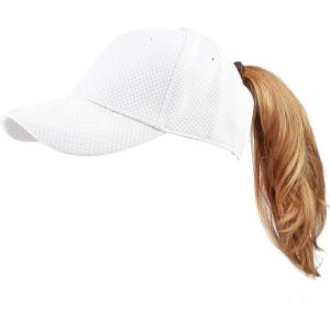 image:imageThe Hat Depot Women High Ponytail Sun Protect Structured Deep Fitted Athletic Baseball Cap HatWhite