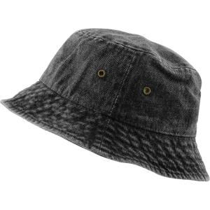 image:imageThe Hat Depot Youth Kids Washed Cotton amp Lightweight Nylon Packable Bucket Travel Hat CapBlack Denim