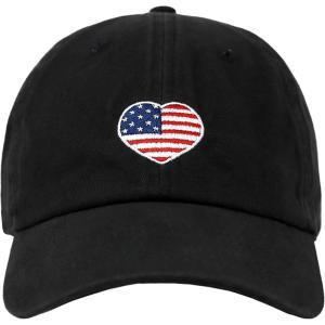 image:imageUSA Flag amp Embroidery Premium 100 Cotton Low Profile Adjustable Baseball Dad CapHeart  Black